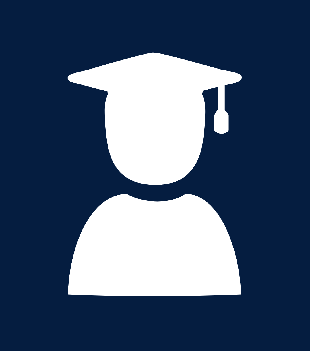 White silhouette of a person wearing a graduation cap on a dark blue background, symbolizing education or academic achievement.