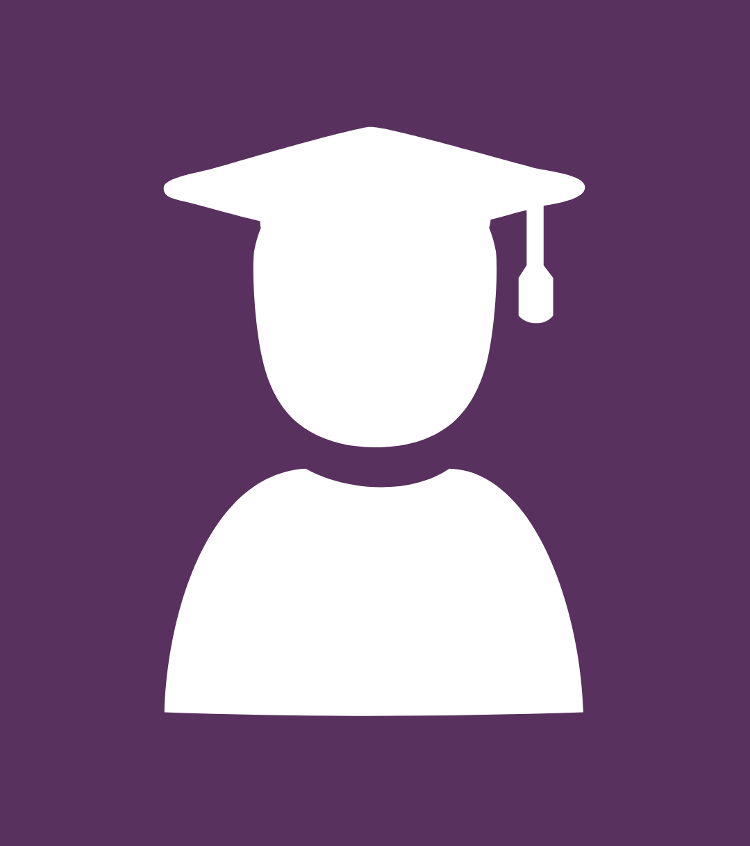 White silhouette of a person wearing a graduation cap on a solid purple background.